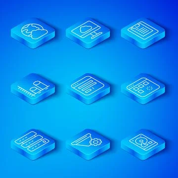 Set line Server, Data, Web Hosting, Browser window, Filter setting, Loading data Stock Illustration