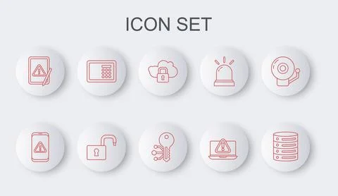 Set line Server, Data, Web Hosting, Mobile with exclamation mark, Cloud Illustrazione stock