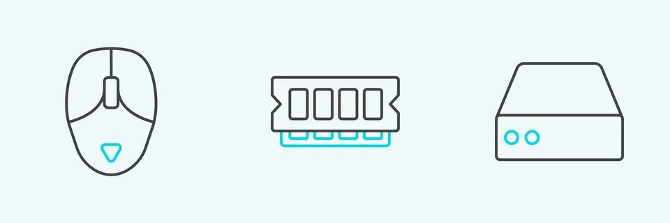 Set line Server, Data, Web Hosting, Computer mouse and RAM, random access mem Illustrazione stock