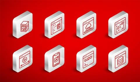 Set line Server, Data, Web Hosting, Software, Cloud technology data transfer, Stock Illustration