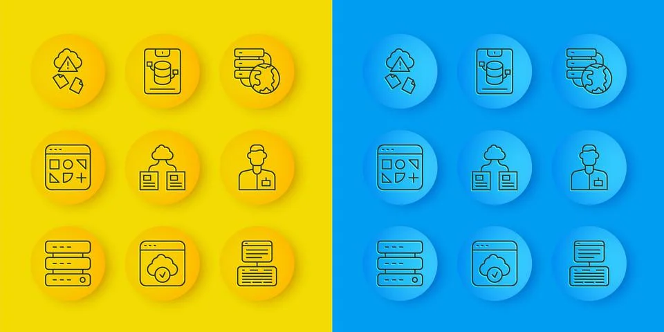 Set line Server, Data, Web Hosting, Different files, Cloud technology data tr Illustrazione stock