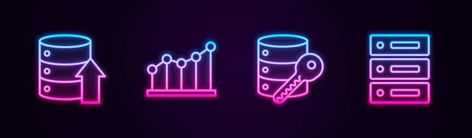 Set line Server, Data, Web Hosting, Pie chart infographic, security with key  Stock Illustration