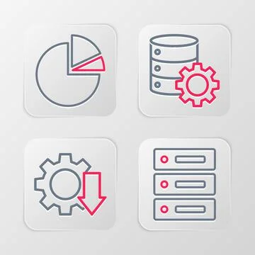 Set line Server, Data, Web Hosting, Cost reduction, and gear and Pie chart in Stock Illustration