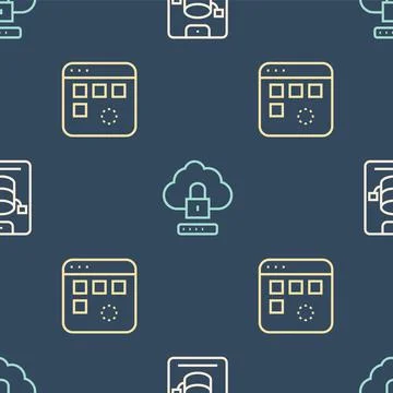 Set line Server, Data, Web Hosting, Loading data window and Cloud computing l Illustrazione stock