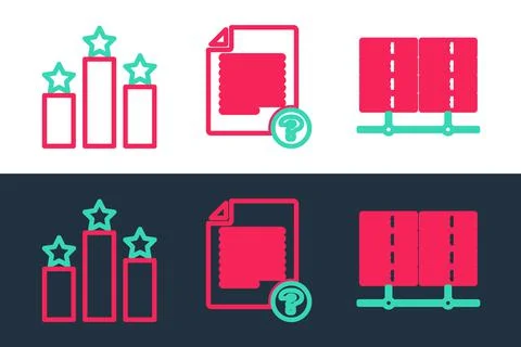 Set line Server, Data, Web Hosting, Ranking star and Unknown document icon 스톡 일러스트