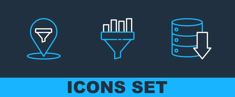 Set line Server, Data, Web Hosting, Location with sales funnel and Sales chart Stockillustratie