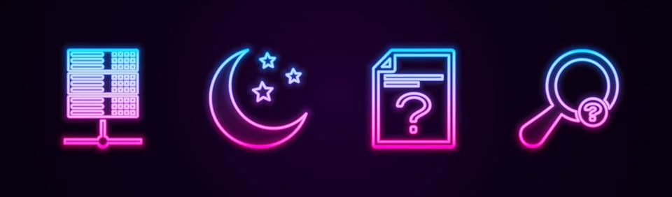 Set line Server, Data, Web Hosting, Moon and stars, Unknown document and sear Stock Illustration