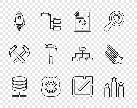 Set line Server, Data, Web Hosting, Ranking star, Unknown document, Police ba Stock Illustration