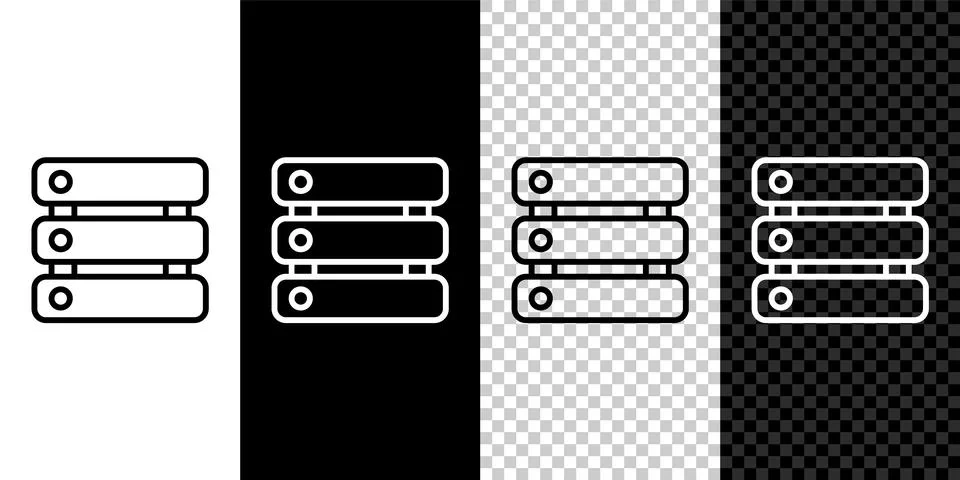 Set line Server, Data, Web Hosting icon isolated on black and white, transparent Illustrazione stock