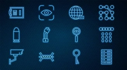 Set line Server, Data, Web Hosting, Password protection, Social network, Police Stock Illustration