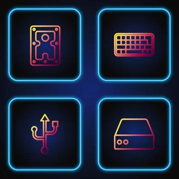 Set line Server, Data, Web Hosting, USB, Hard disk drive HDD and Keyboard Stock Illustration
