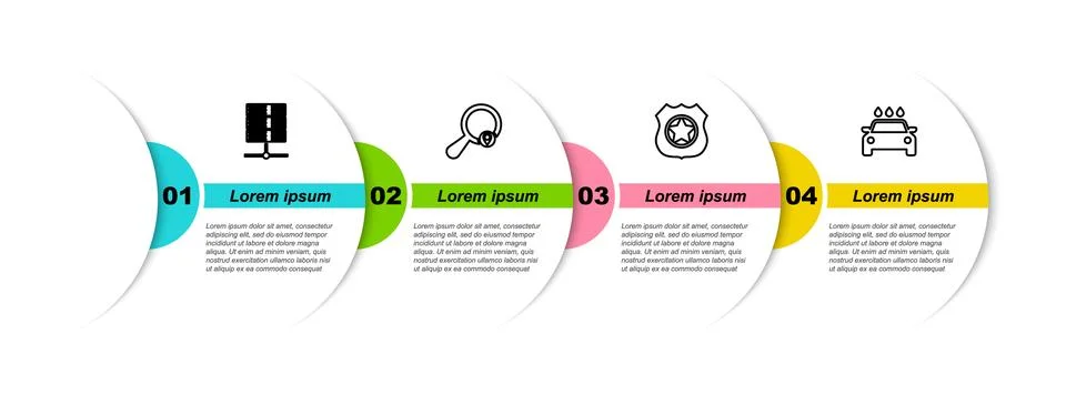 Set line Server, Data, Web Hosting, Search location, Police badge and Car wash Stock Illustration