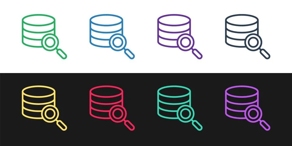 Set line Server, Data, Web Hosting icon isolated on black and white background Illustrazione stock