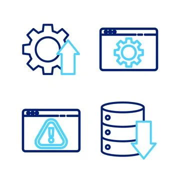 Set line Server, Data, Web Hosting, Browser with exclamation mark, setting and Stockillustratie