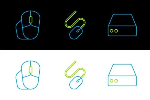 Set line Server, Data, Web Hosting, Computer mouse and icon. Vector Stock Illustration