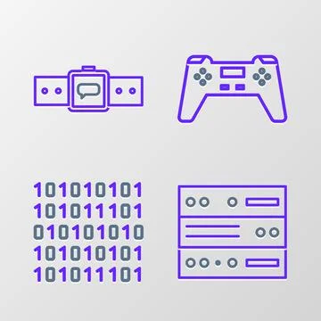 Set line Server, Data, Web Hosting, Binary code, Gamepad and Smartwatch icon Stock Illustration