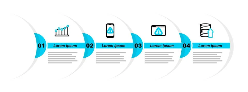 Set line Server, Data, Web Hosting, Browser with exclamation mark, Mobile and Illustrazione stock