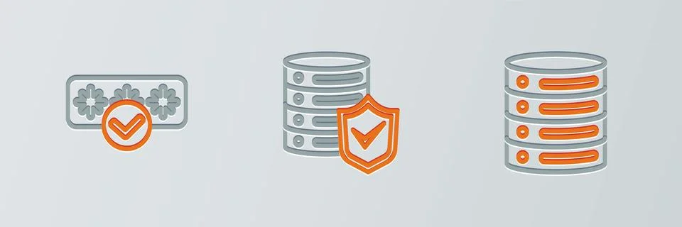 Set line Server, Data, Web Hosting, Password protection and with shield icon Stock Illustration