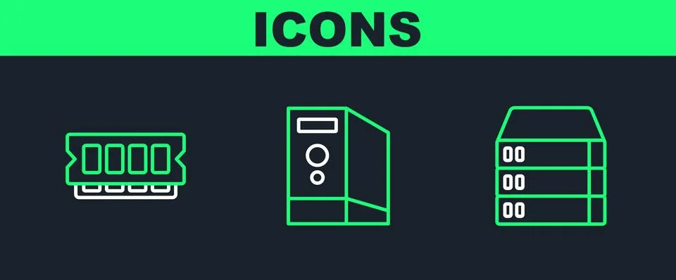 Set line Server, Data, Web Hosting, RAM, random access memory and Case of Stock Illustration