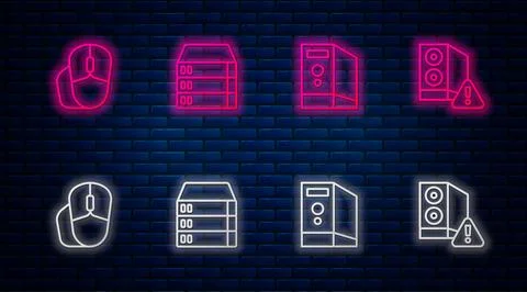 Set line Server, Data, Web Hosting, Case of computer, Computer mouse and Stock Illustration