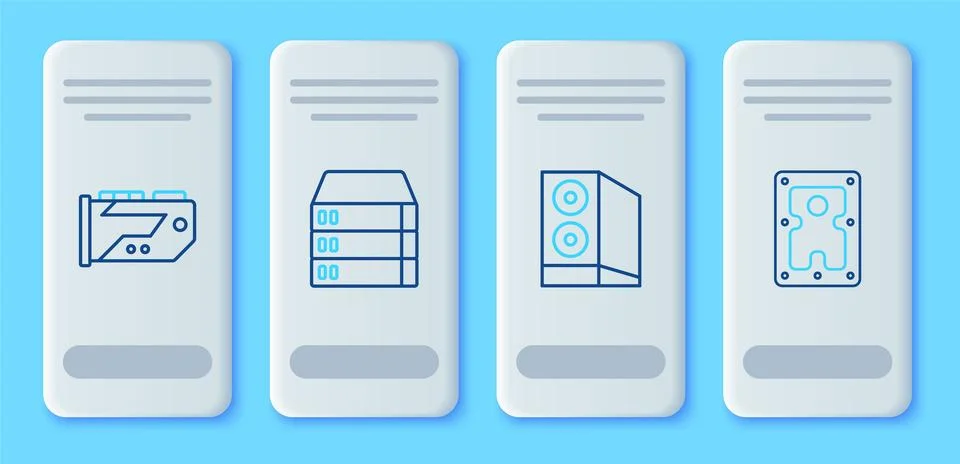 Set line Server, Data, Web Hosting, Case of computer, Video graphic card and Illustrazione stock
