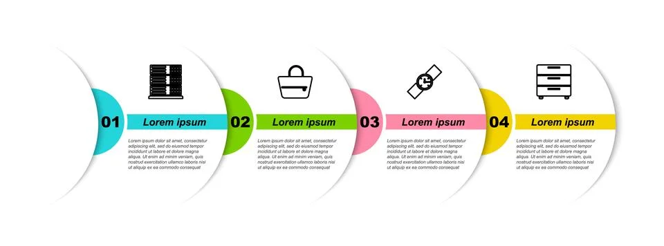 Set line Server, Data, Web Hosting, Handbag, Wrist watch and Furniture Stock Illustration