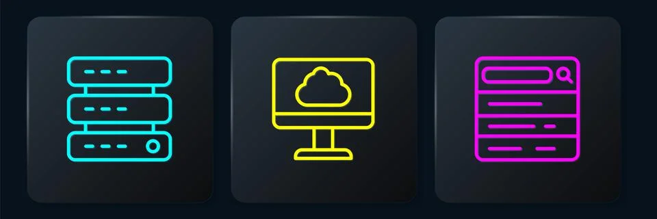 Set line Server, Data, Web Hosting, Search engine and Cloud technology data Stock Illustration