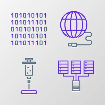 Set line Server, Data, Web Hosting, Syringe, Social network and Binary code.. 库存插图