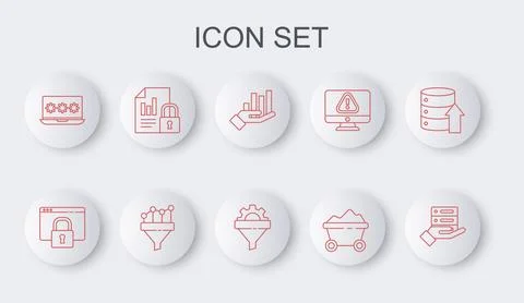 Set line Server, Data, Web Hosting, Secure your site with HTTPS, SSL, Pie chart Illustrazione stock