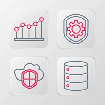 Set line Server, Data, Web Hosting, Cloud and shield, Shield with settings .. Stock Illustration