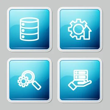 Set line Server, Data, Web Hosting, Arrow growth gear, Magnifying glass and a Stock Illustration