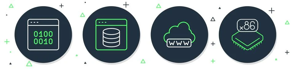 Set line Server, Data, Web Hosting, development, Binary code and Processor .. Stock Illustration