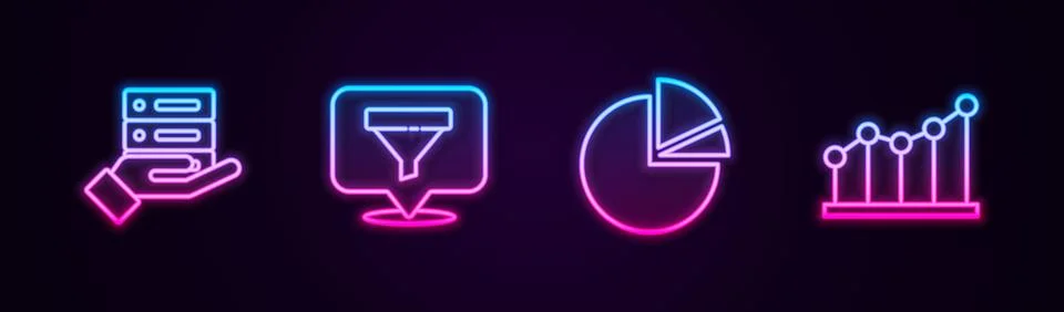 Set line Server, Data, Web Hosting, Location with sales funnel, Pie chart inf Stockillustratie