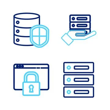 Set line Server, Data, Web Hosting, Secure your site with HTTPS, SSL,  and .. 库存插图