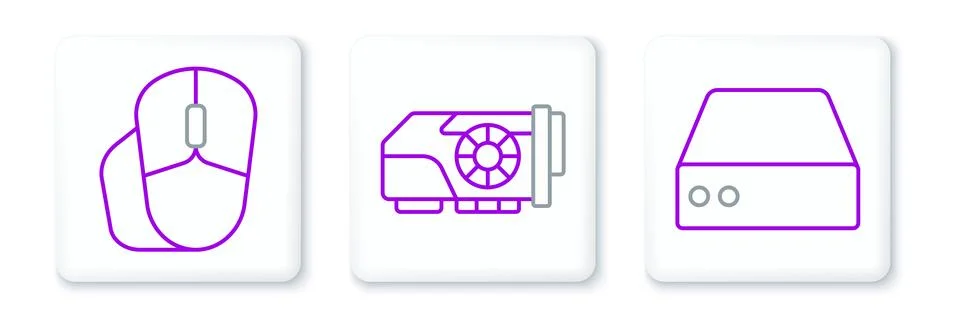 Set line Server, Data, Web Hosting, Computer mouse and Video graphic card i.. 스톡 일러스트