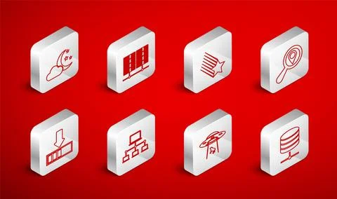 Set line Server, Data, Web Hosting, Falling star, Search location, UFO abdu.. Stock Illustration