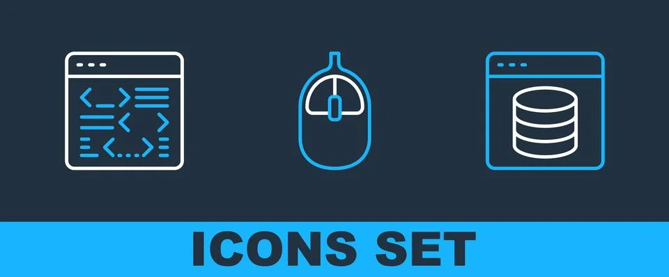 Set line Server, Data, Web Hosting, Software and Computer mouse icon. Vector 스톡 일러스트