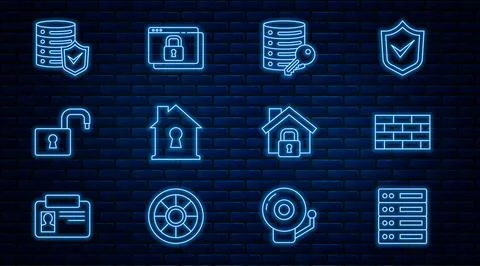 Set line Server, Data, Web Hosting, Firewall, security wall, with key, Hous.. 스톡 일러스트