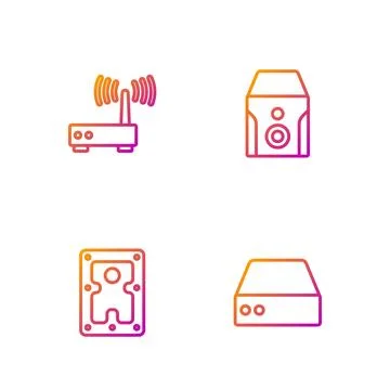 Set line Server, Data, Web Hosting, Hard disk drive HDD, Router and wi-fi s.. Stock Illustration