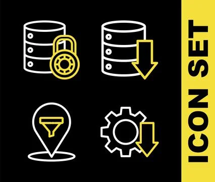 Set line Server, Data, Web Hosting, Cost reduction, Location with sales fun.. Stockillustratie