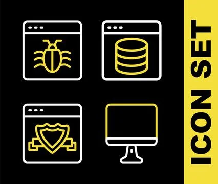 Set line Server, Data, Web Hosting, Computer monitor screen, Browser with s.. 스톡 일러스트