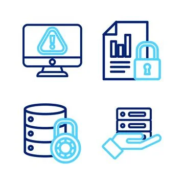 Set line Server, Data, Web Hosting, security with lock, Document and and Mo.. Stock Illustration