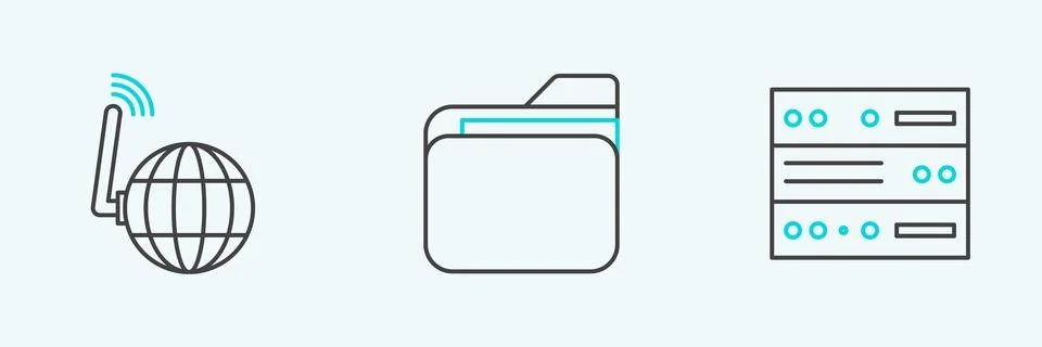 Set line Server, Data, Web Hosting, Social network and Document folder icon.. Illustrazione stock