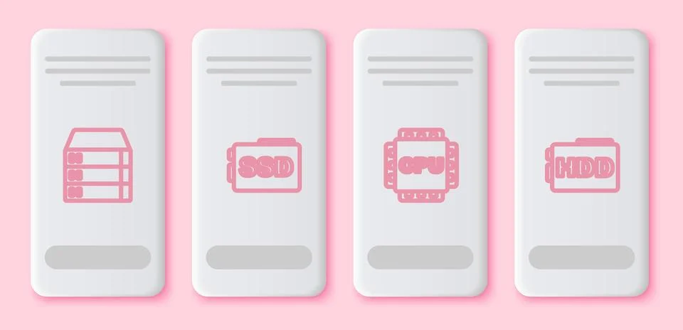 Set line Server, Data, Web Hosting, SSD card, Processor with CPU and Hard d.. Stock Illustration