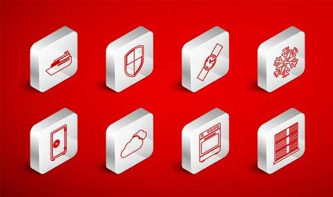 Set line Server, Data, Web Hosting, Shield, Wrist watch, Snowflake, Oven, S.. Stock Illustration