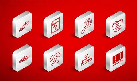 Set line Server, Data, Web Hosting, Unknown document, Search location, FTP .. Illustrazione stock