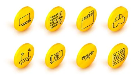 Set line Server, Data, Web Hosting, Drone flying, Video graphic card, Route.. Stock Illustration