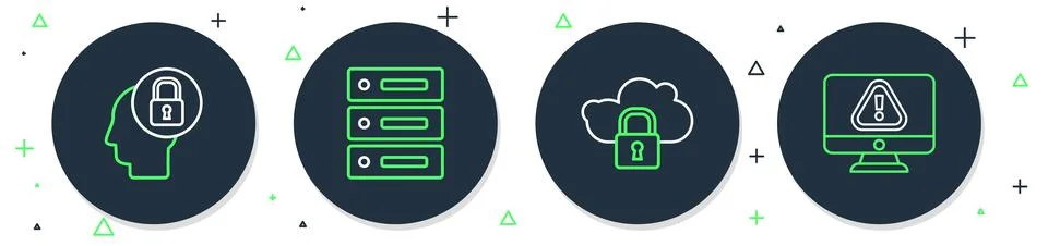 Set line Server, Data, Web Hosting, Cloud computing lock, Human head with a.. Stockillustratie
