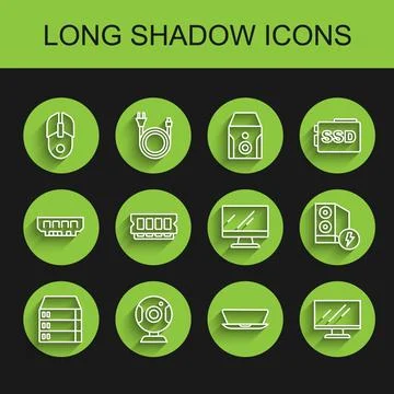 Set line Server, Data, Web Hosting, camera, Computer mouse, Laptop, monitor.. 스톡 일러스트