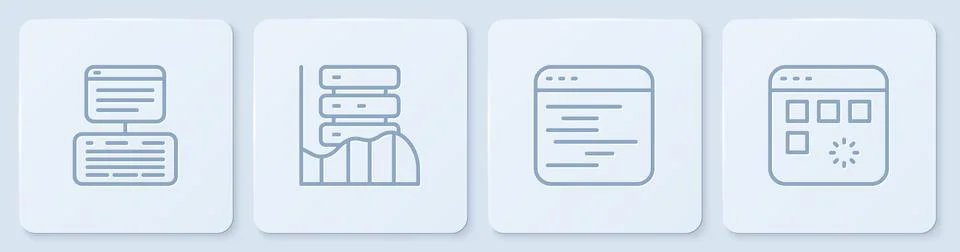 Set line Server, Data, Web Hosting, Software,  and Loading data window. Whi.. Illustrazione stock